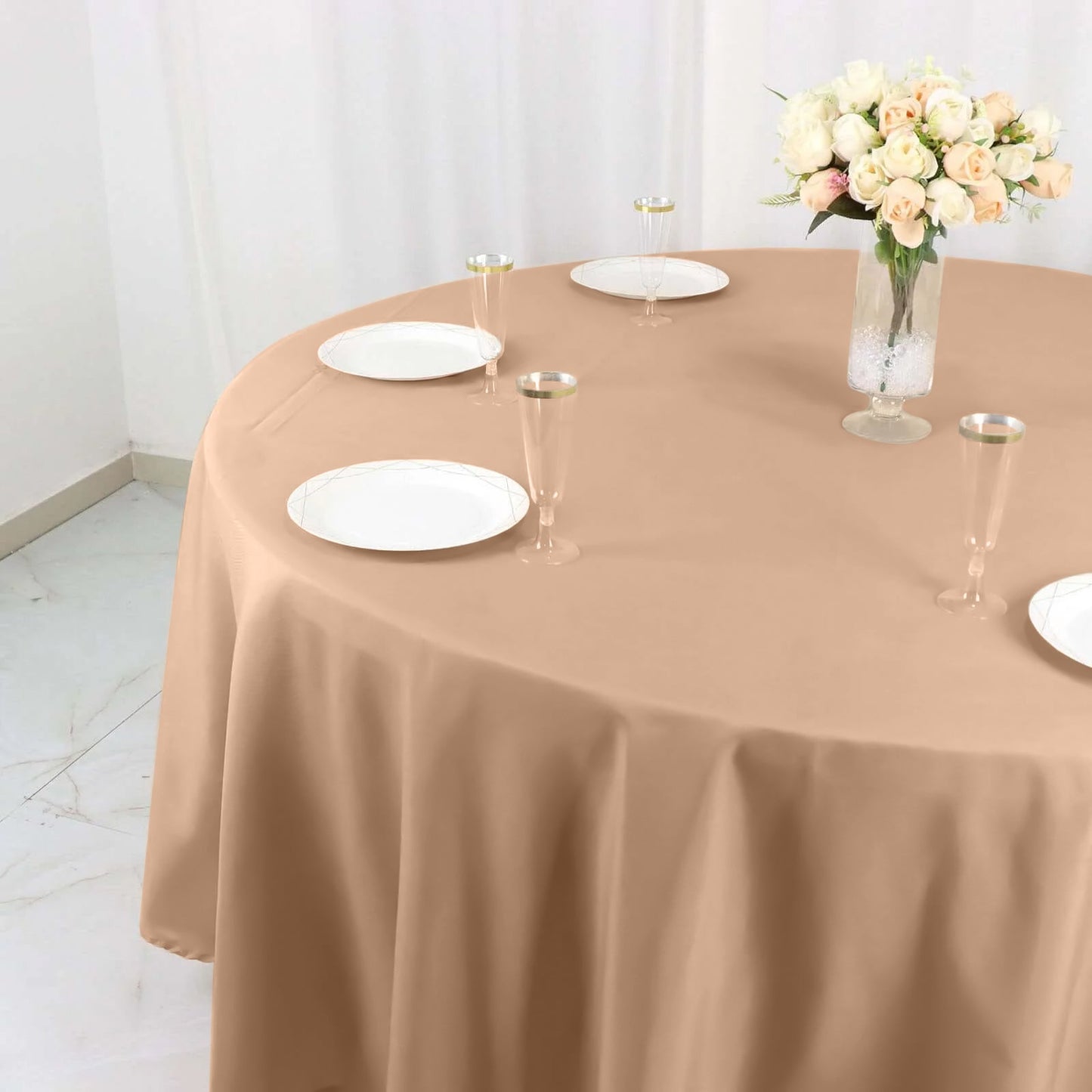 Polyester 108" Round Tablecloth Nude - Wrinkle-Resistant Table Cover