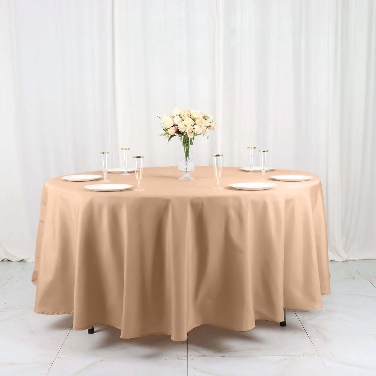 Polyester 108" Round Tablecloth Nude - Wrinkle-Resistant Table Cover