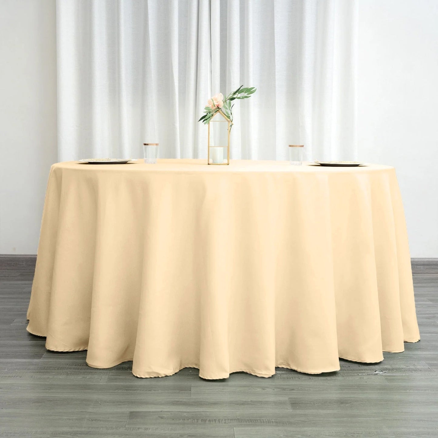 Polyester 120" Round Tablecloth Beige - Seamless Wrinkle-Resistant Table Cover