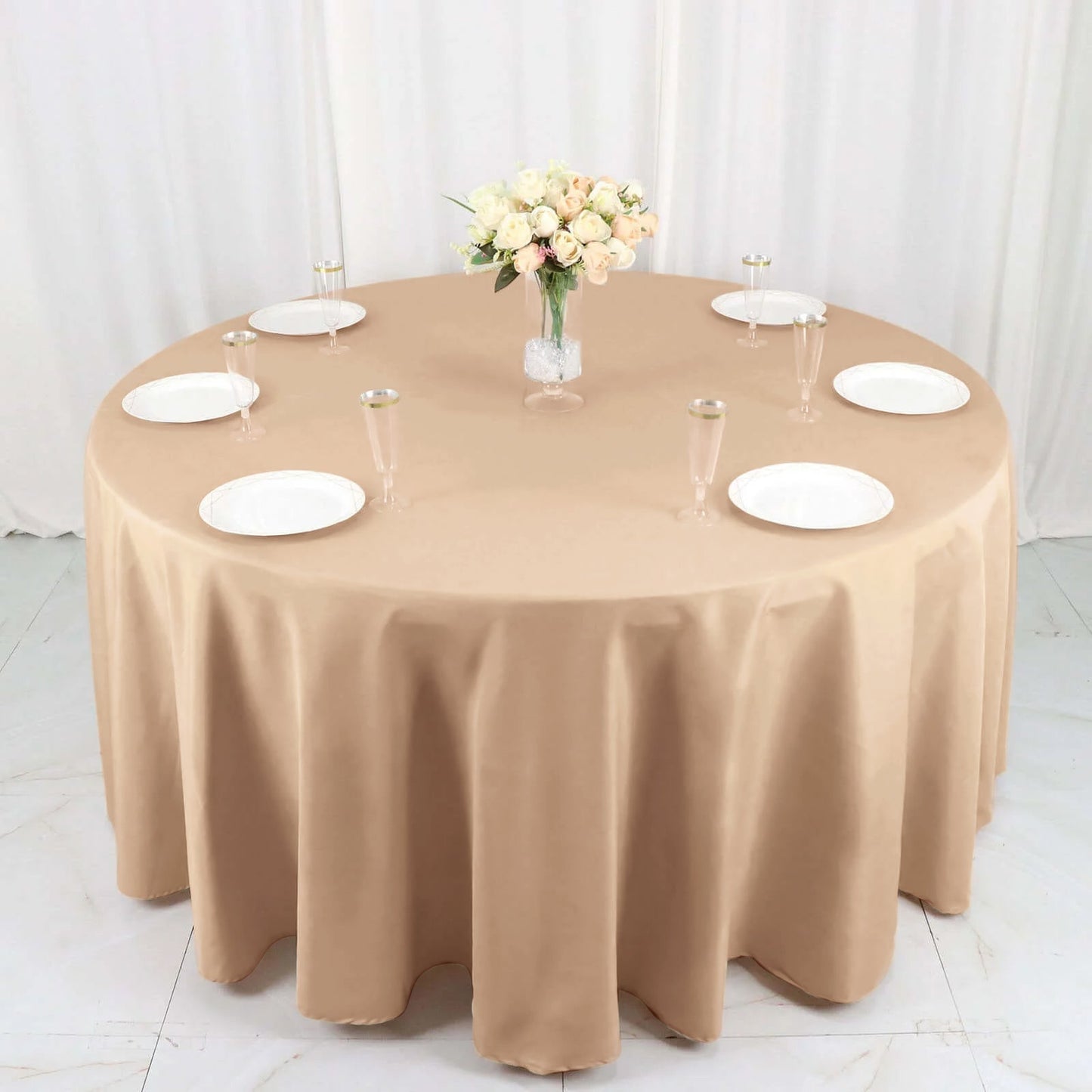 Polyester 120" Round Tablecloth Nude - Seamless Wrinkle-Resistant Table Cover