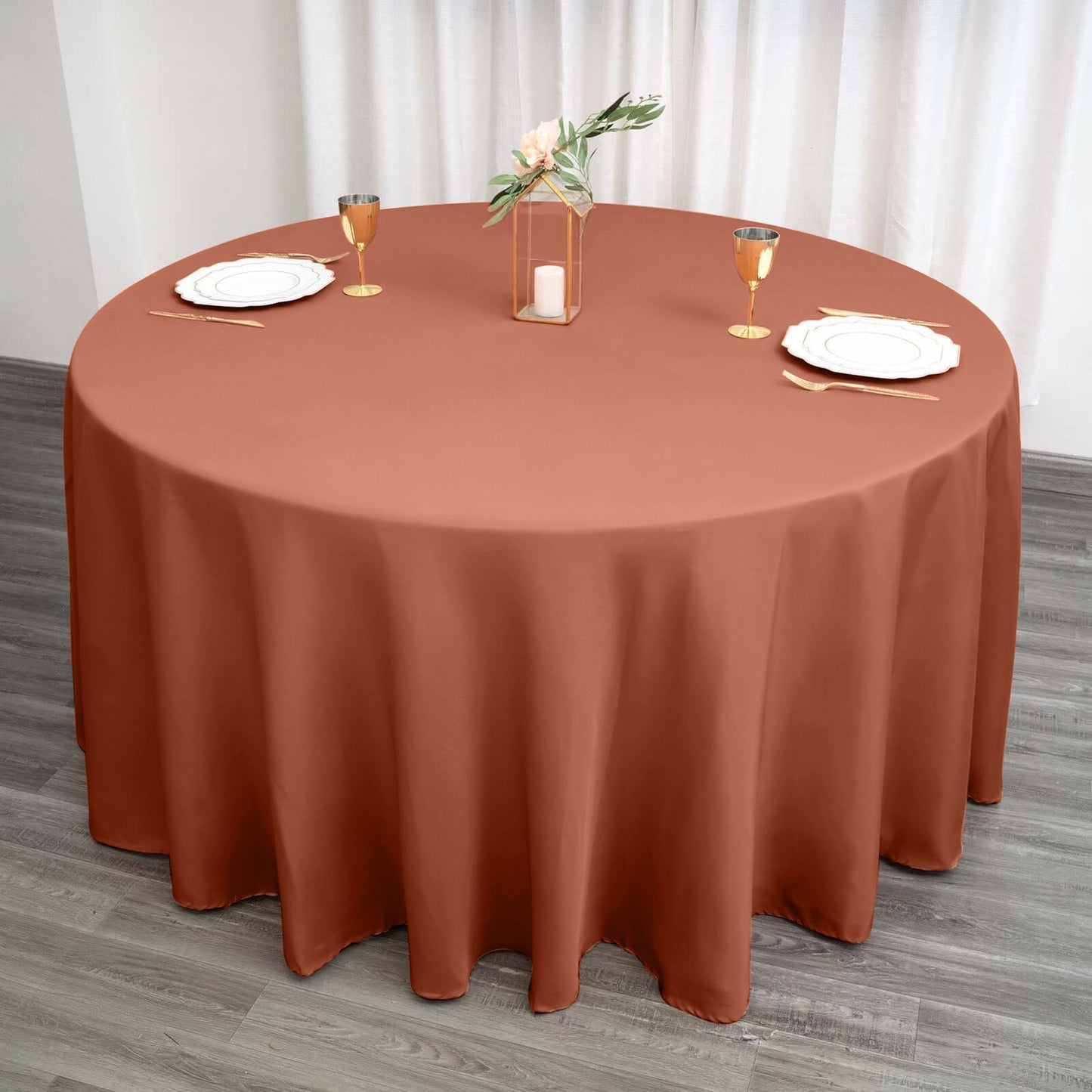 Polyester 120" Round Tablecloth Terracotta (Rust) - Seamless Wrinkle-Resistant Table Cover