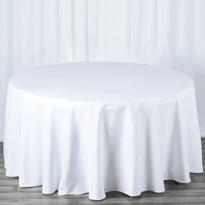 Premium Polyester 120" Round Tablecloth White - Seamless 220GSM Wrinkle-Resistant Design for Classy Events