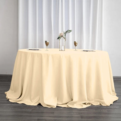 Polyester 132" Round Tablecloth Beige - Seamless Chic Table Cover