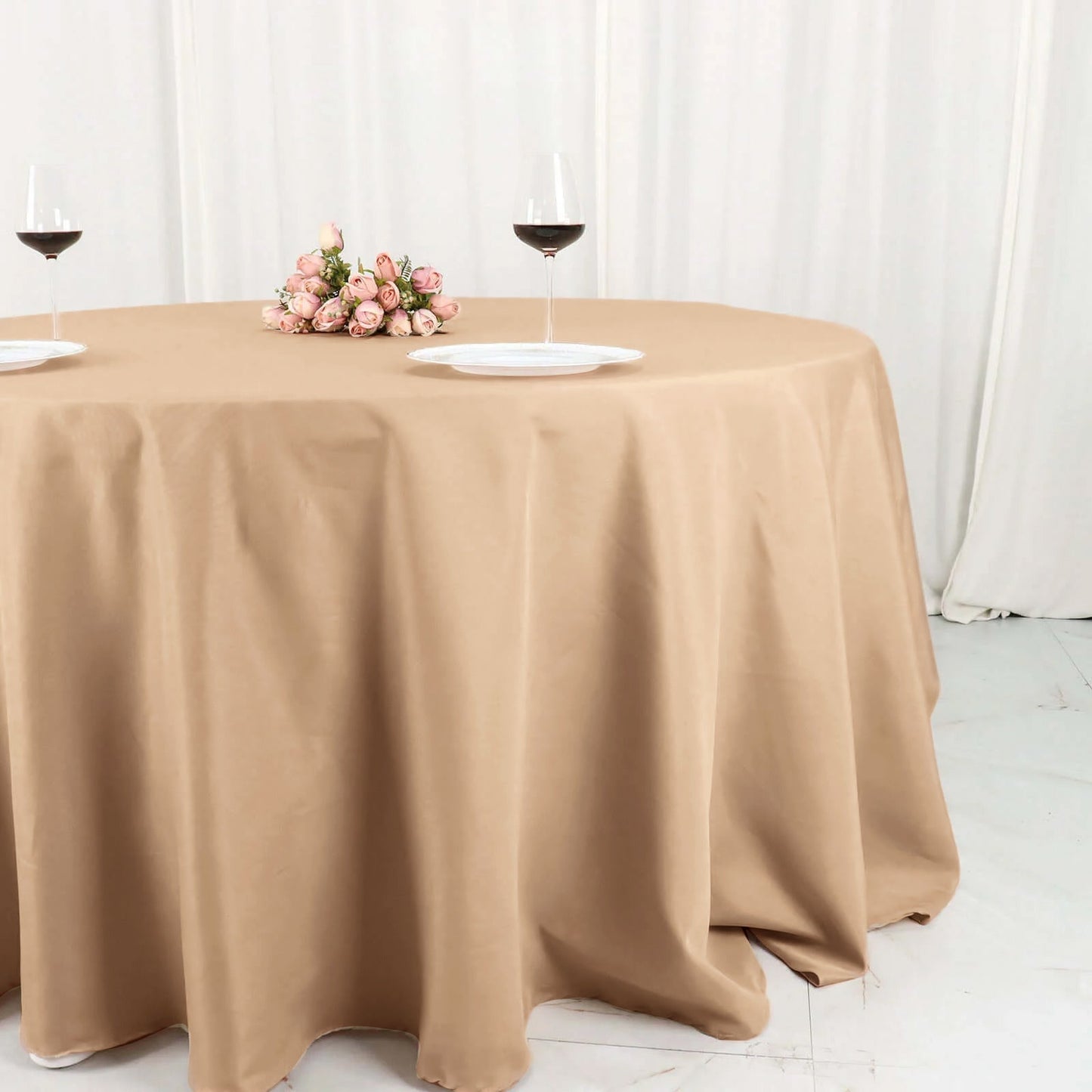 Polyester 132" Round Tablecloth Nude - Seamless Chic Table Cover