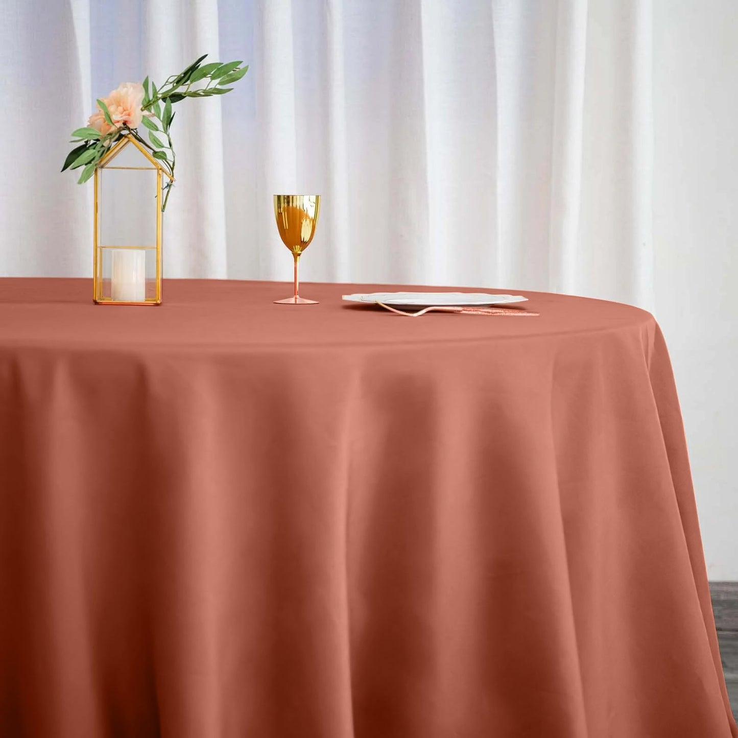 Polyester 132" Round Tablecloth Terracotta (Rust) - Seamless Chic Table Cover