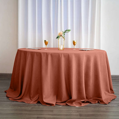 Polyester 132" Round Tablecloth Terracotta (Rust) - Seamless Chic Table Cover