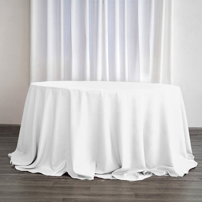 Polyester 132" Round Tablecloth White - Seamless Chic Design for Grand Celebrations