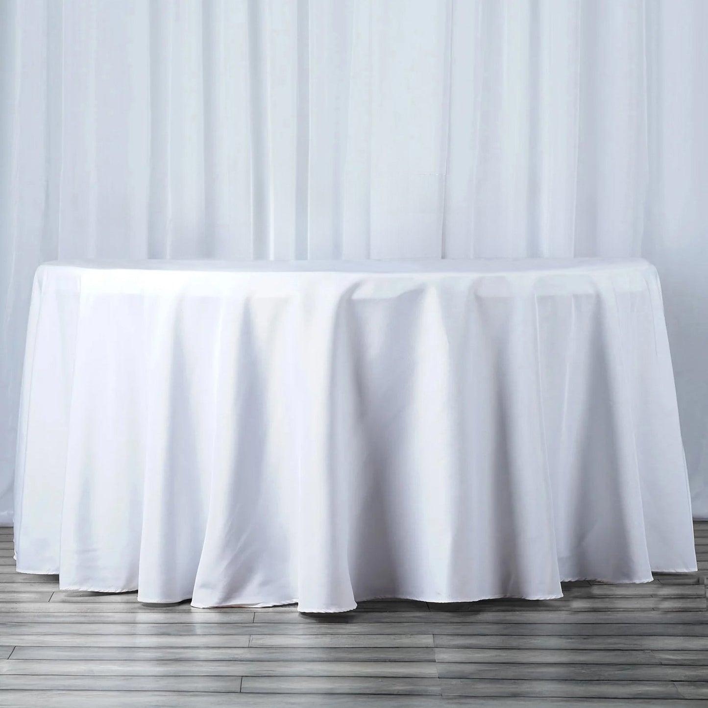 Premium Polyester 132" Round Tablecloth White - Seamless 220GSM Wrinkle-Resistant Design for Upscale Occasions