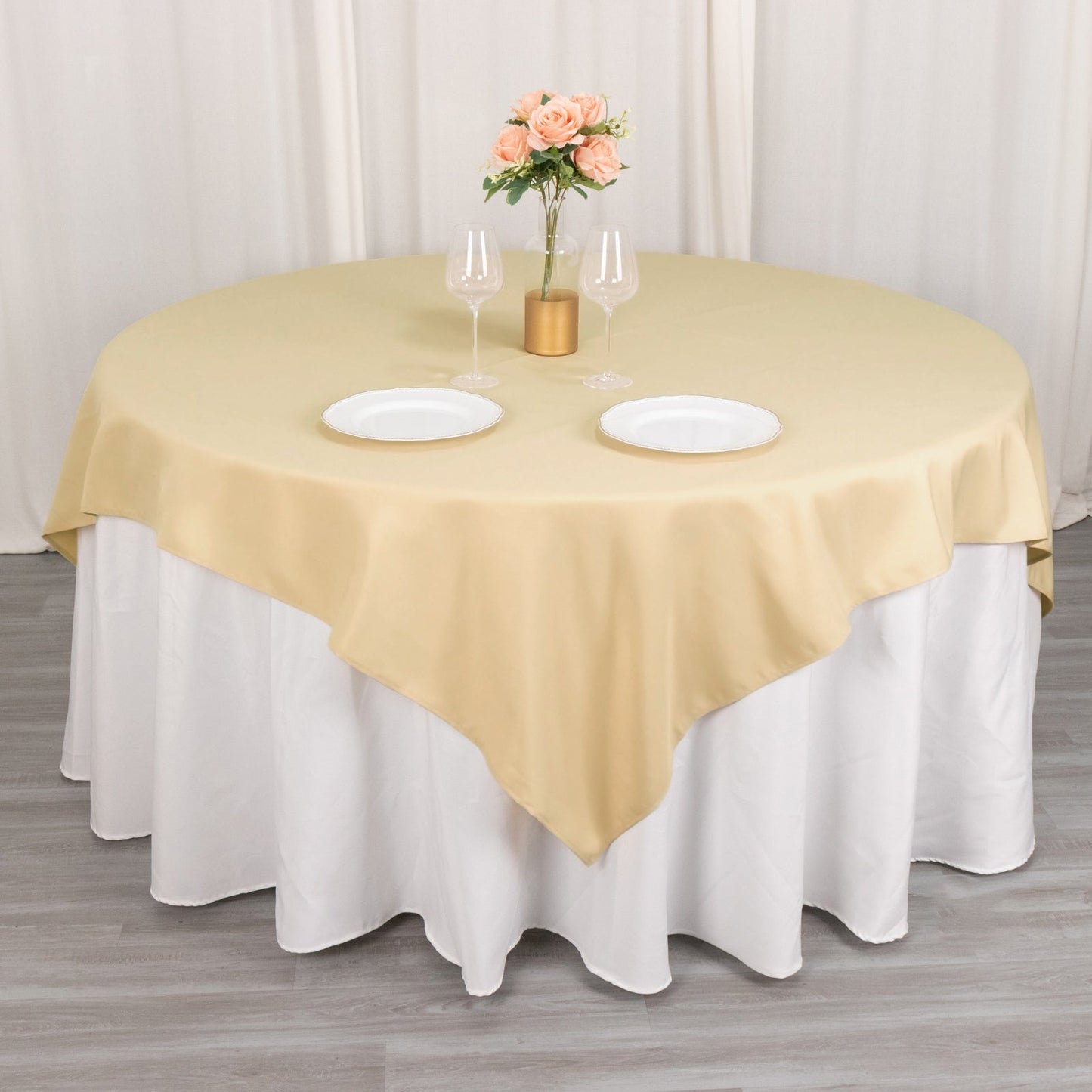 Premium Polyester 54"x54" Table Overlay Square Tablecloth Beige - Stain and Wrinkle-Resistant 220GSM Table Topper
