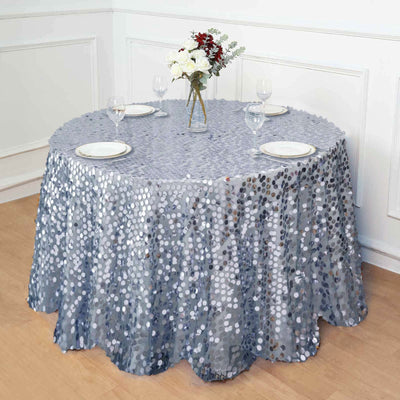 Sequin 120" Round Tablecloth Dusty Blue - Seamless Big Payette Table Cover
