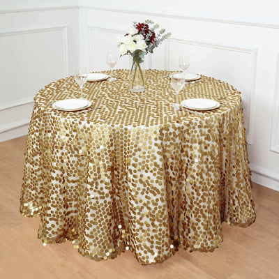 Sequin 120" Round Tablecloth Champagne - Seamless Big Payette Table Cover