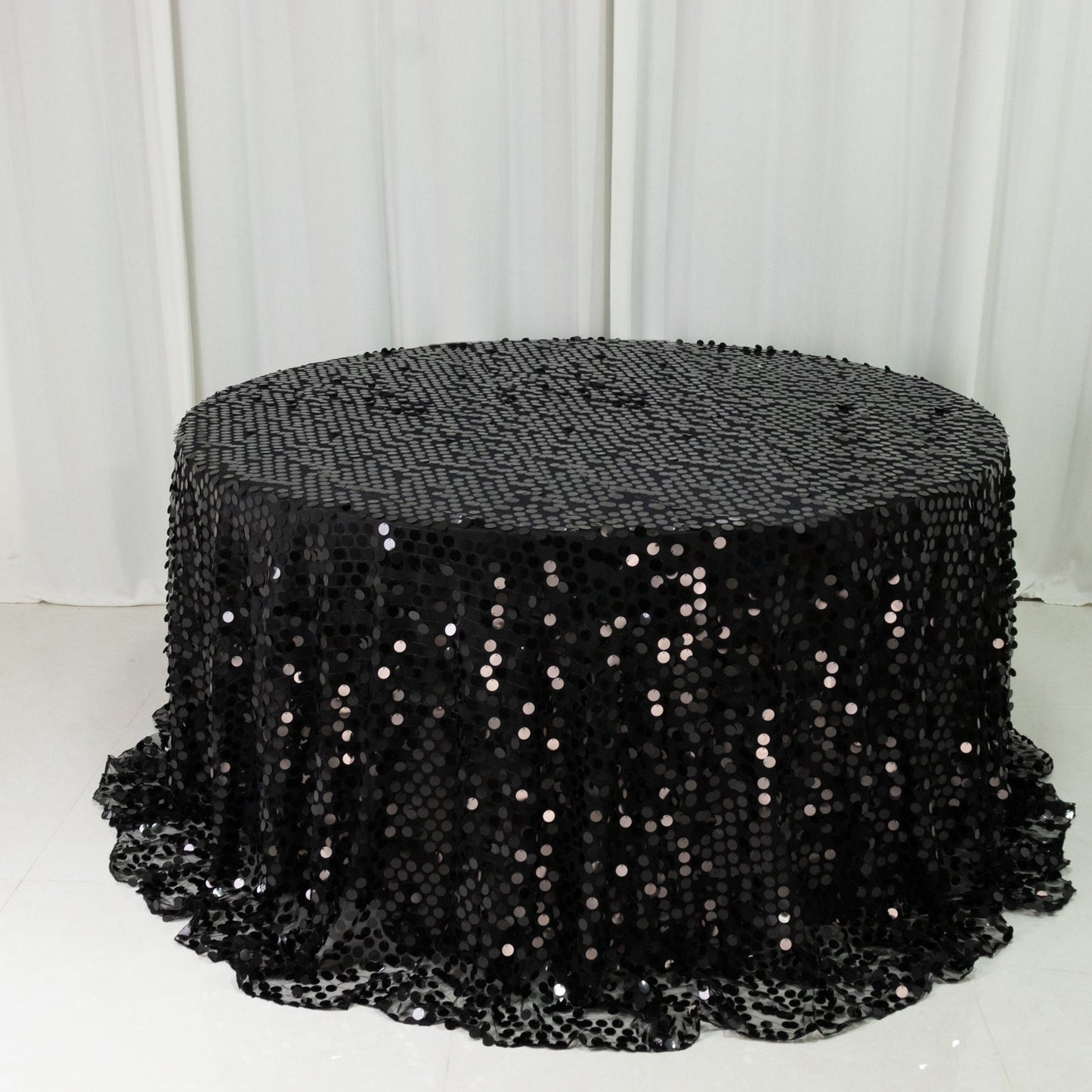 Sequin 132" Round Tablecloth Black - Big Payette Table Cover