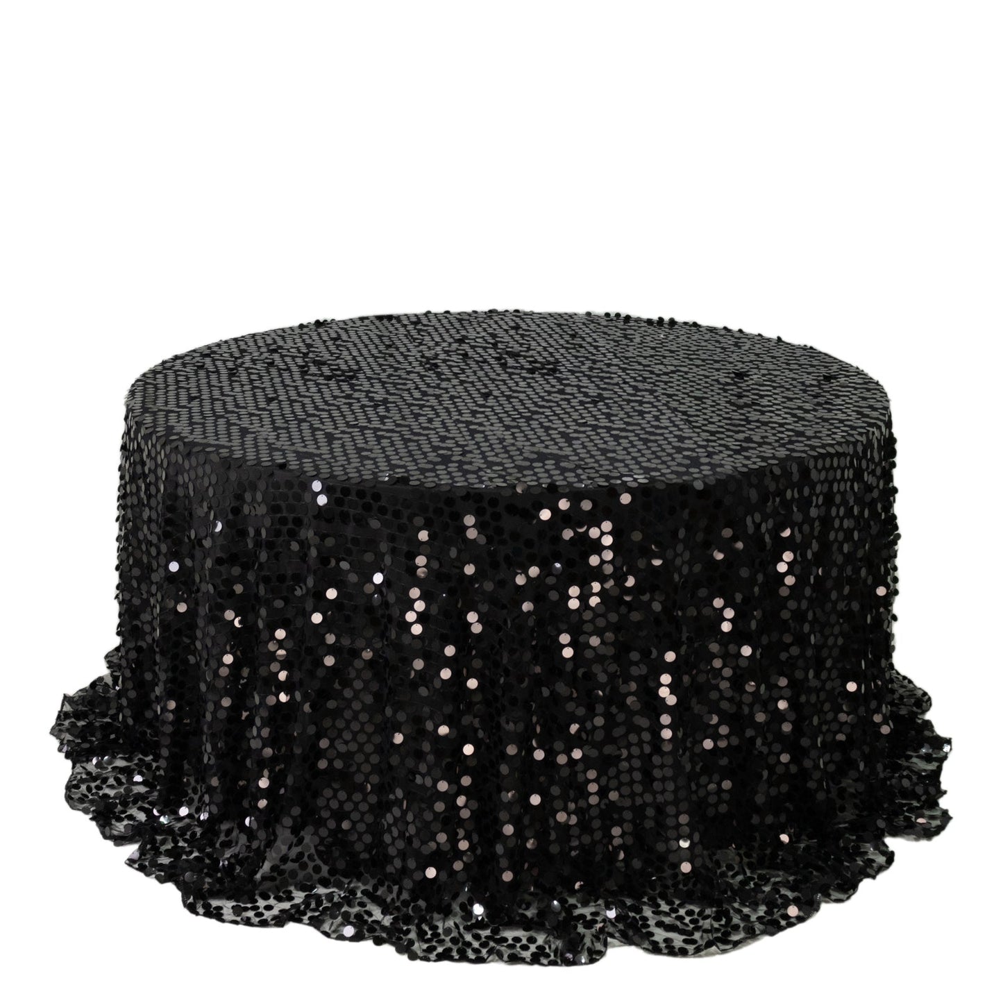 Sequin 132" Round Tablecloth Black - Big Payette Table Cover