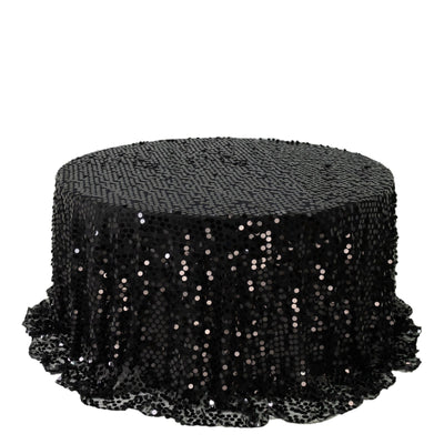 Sequin 132" Round Tablecloth Black - Big Payette Table Cover