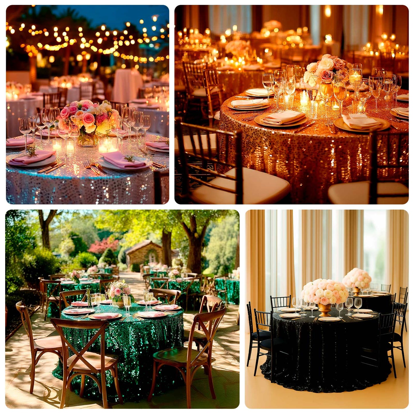 Sequin 132" Round Tablecloth Silver - Big Payette Table Cover