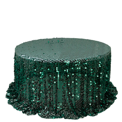 Sequin 132" Round Tablecloth Hunter Emerald Green - Big Payette Table Cover