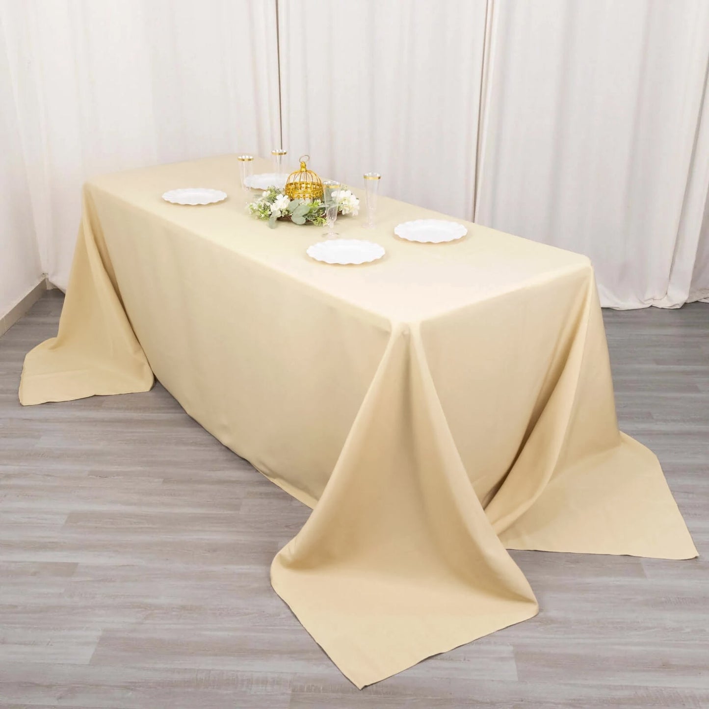 Premium Polyester 90"x132" Rectangle Tablecloth Beige - Seamless 220GSM Stain-Resistant Table Cover