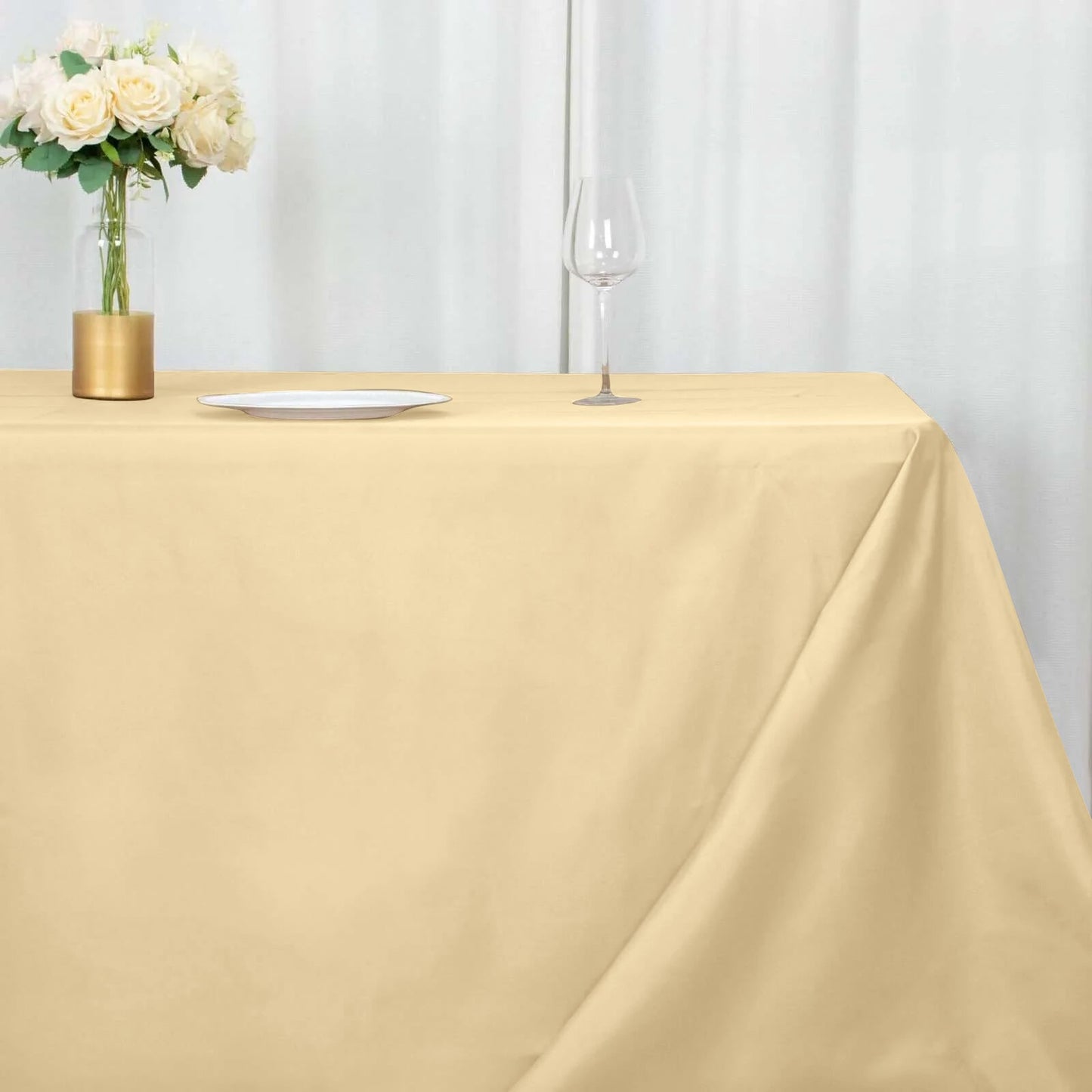 Polyester 90"x156" Rectangle Tablecloth Beige - Seamless Wrinkle-Resistant Table Cover