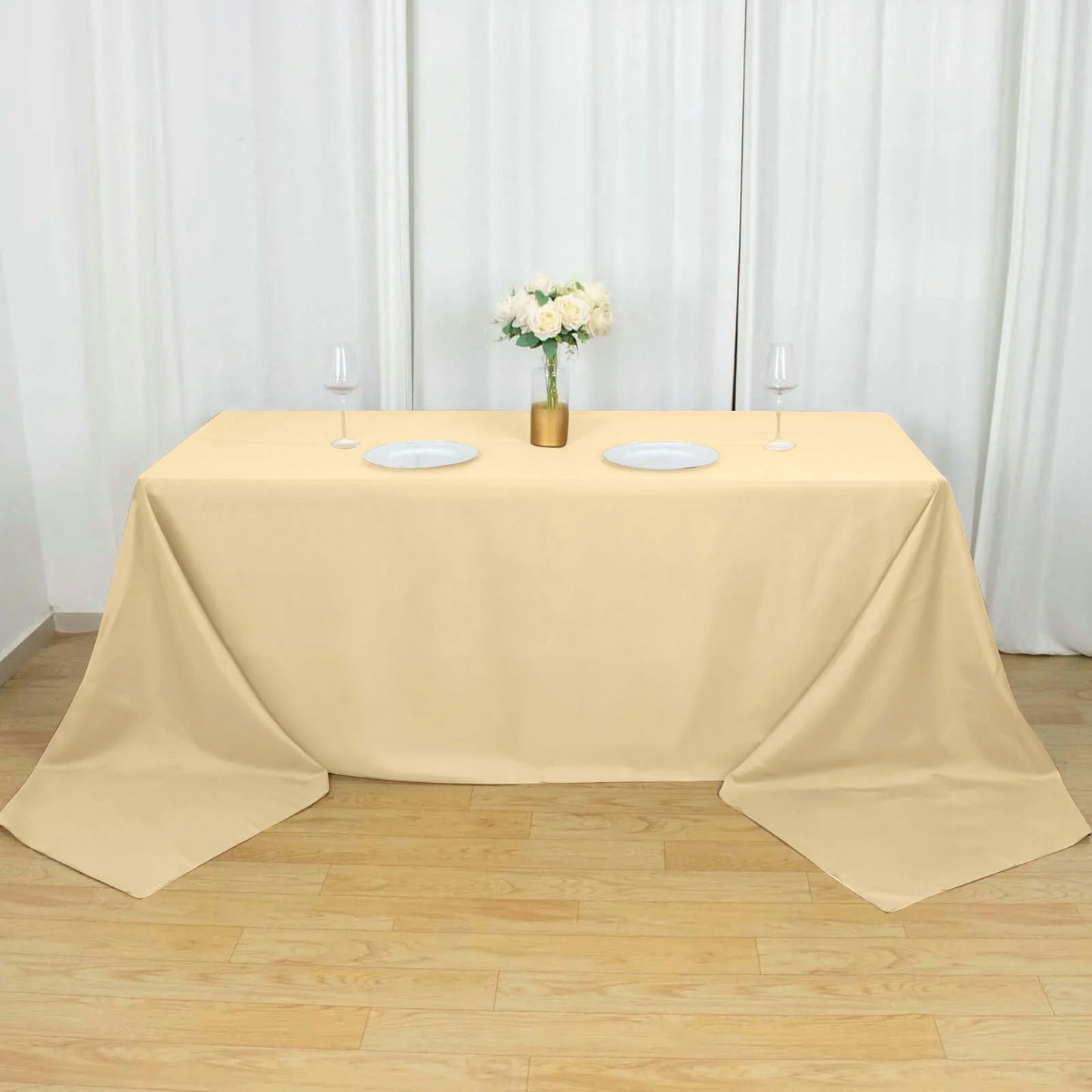 Polyester 90"x156" Rectangle Tablecloth Beige - Seamless Wrinkle-Resistant Table Cover