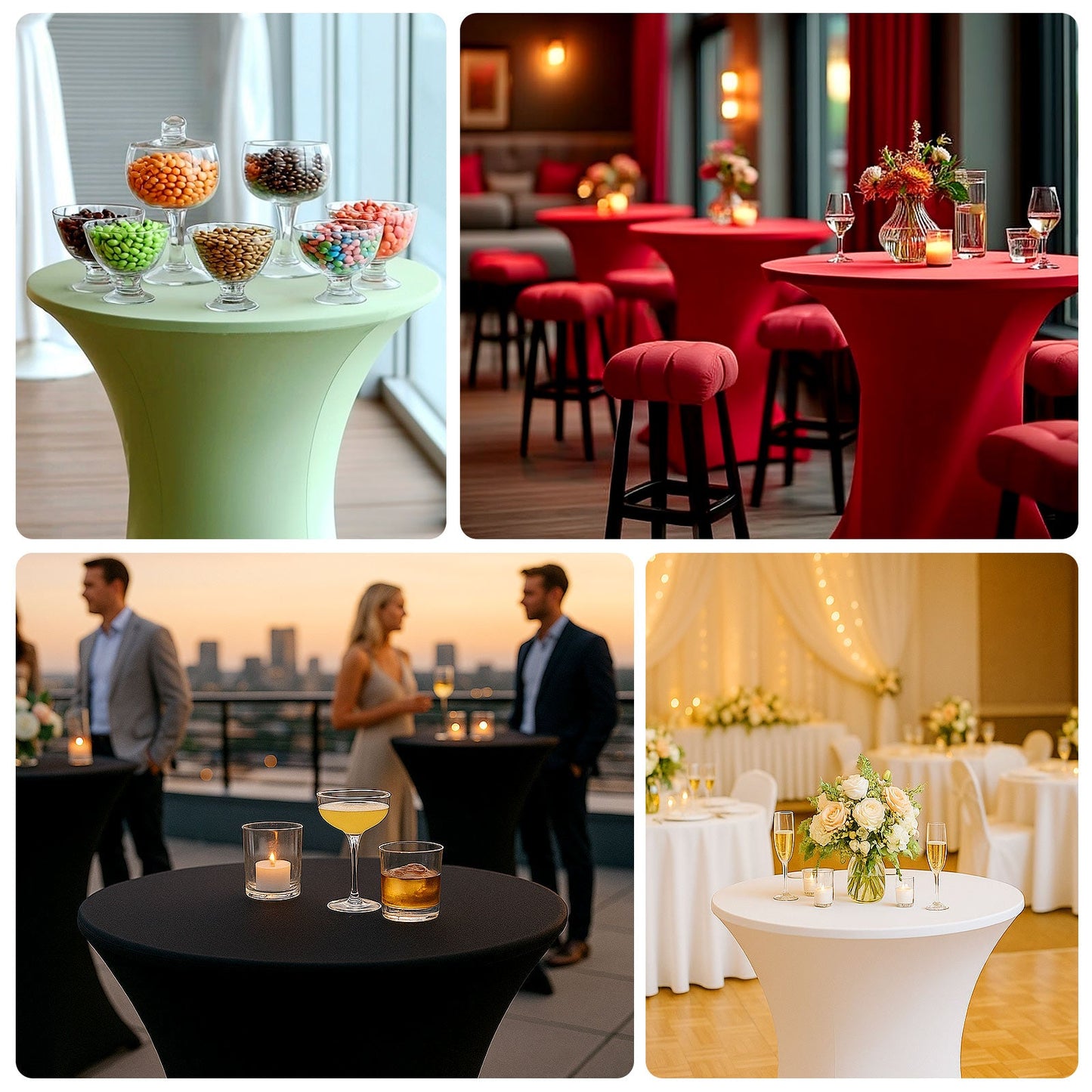 Spandex 36" Round Cocktail Table Cover Red - Easy to Maintain Stretch Fitted Highboy Tablecloth