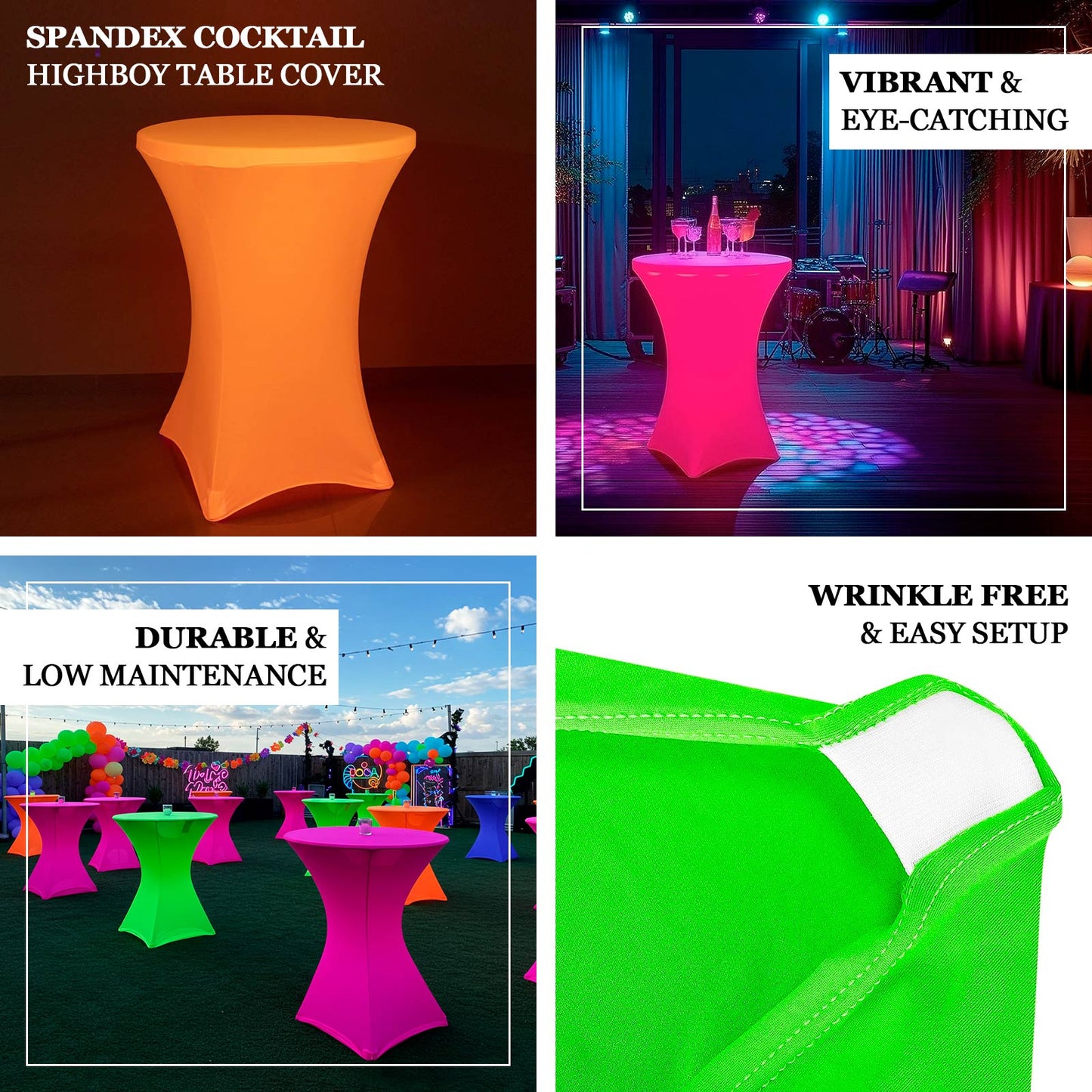 Glow Neon Orange Fitted Spandex Cocktail Tablecloth â€“ 30" Round, Wrinkle-Free Cover