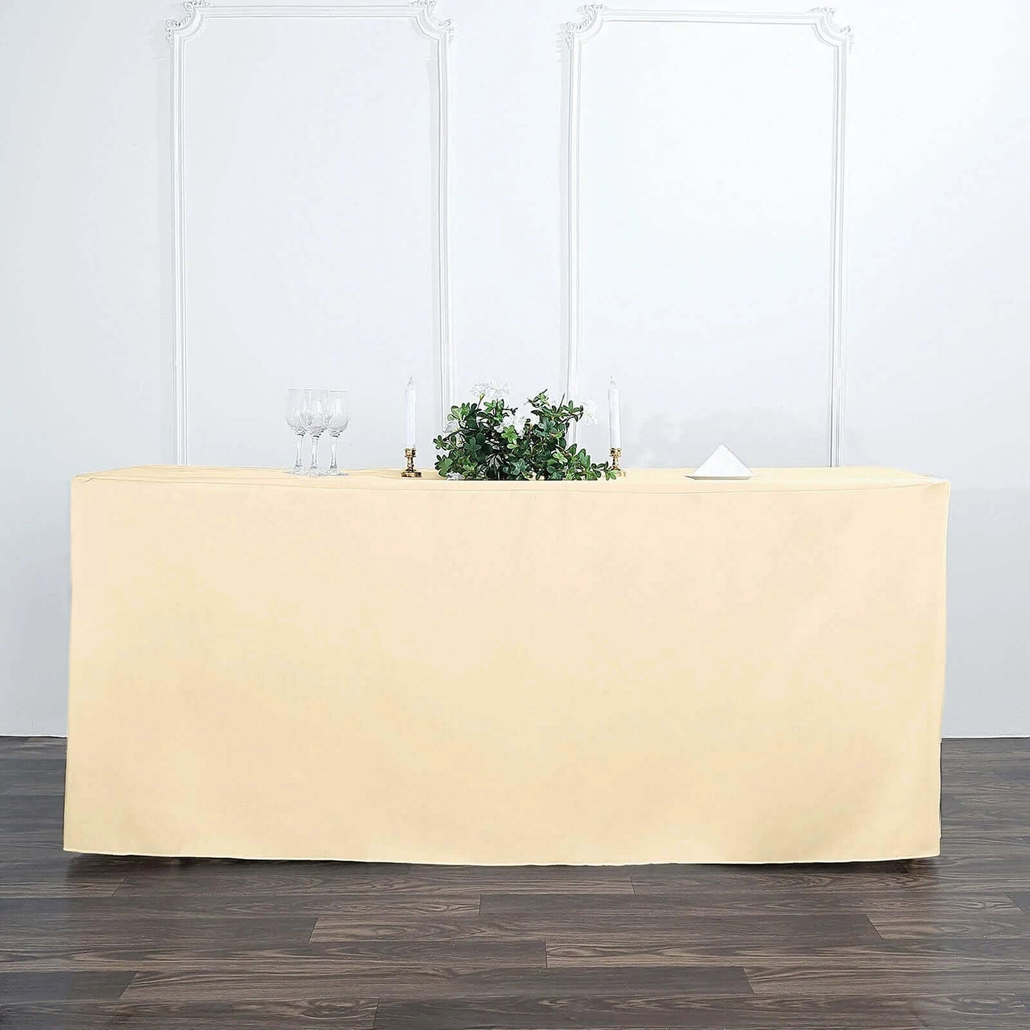 Fitted Polyester 72"x30" Rectangle Tablecloth Beige - Durable Table Cover