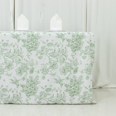 French Toile Fitted Tablecloth 6ft â€“ Dusty Sage Green & White Rectangular Polyester Wrinkle-Resistant Table Cover