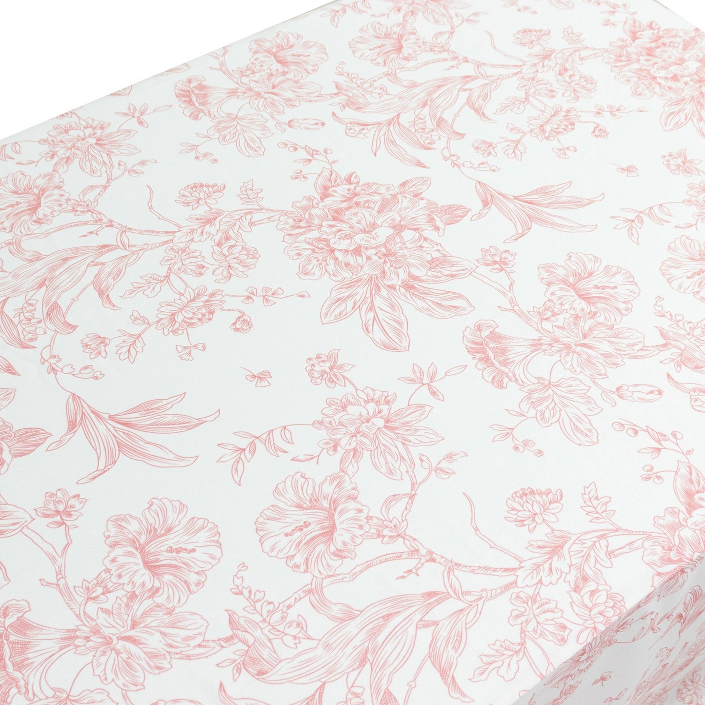French Toile Fitted Tablecloth 6ft â€“ Pink & White Rectangular Polyester Wrinkle-Resistant Table Cover