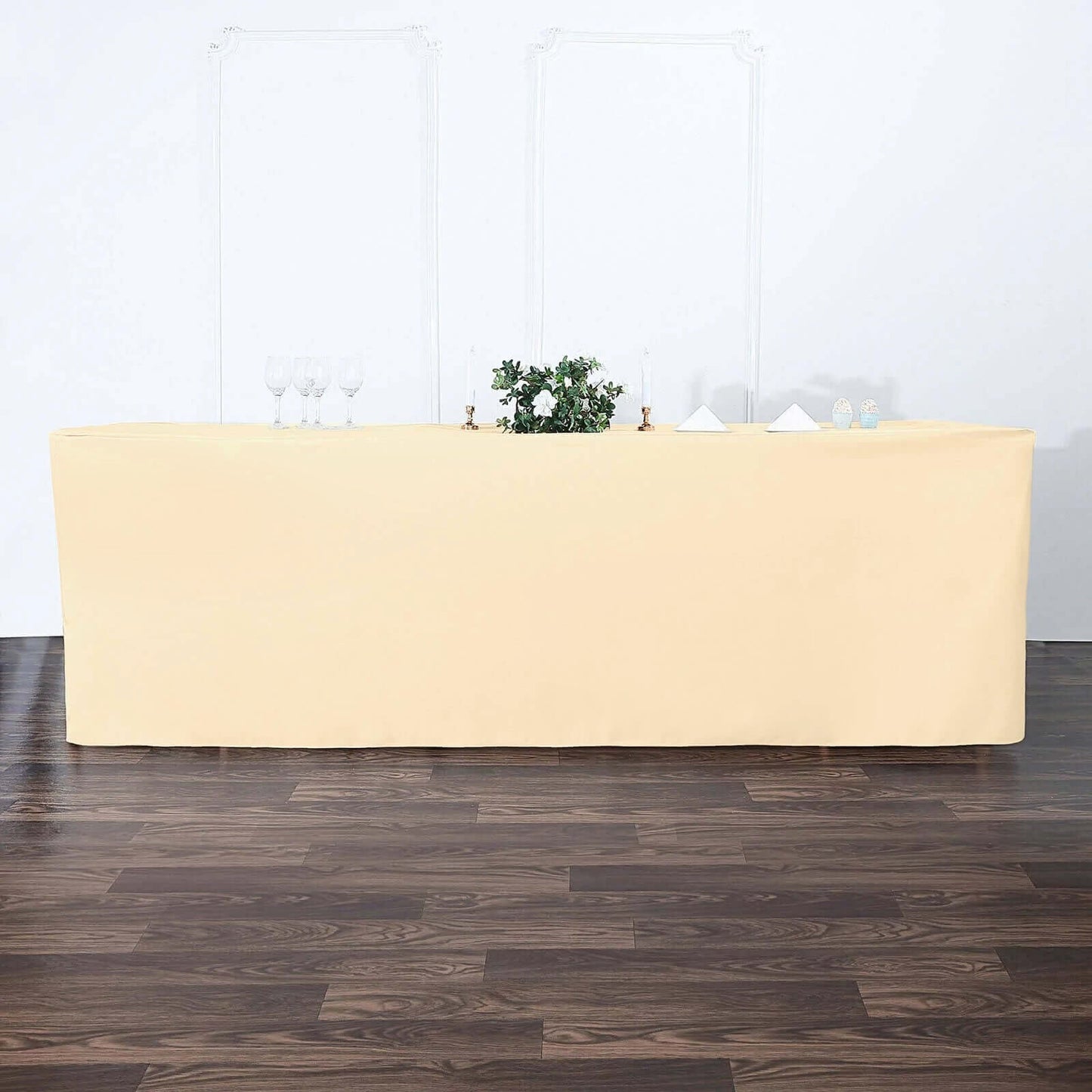 Fitted Polyester 96"x30" Rectangle Tablecloth Beige - Durable and Easy to Maintain Table Cover