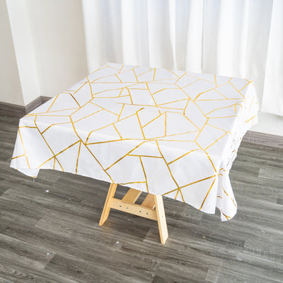 Polyester 54"x54" Square Tablecloth White with Gold Foil Geometric Pattern - Wrinkle-Resistant & Durable for Stylish Settings
