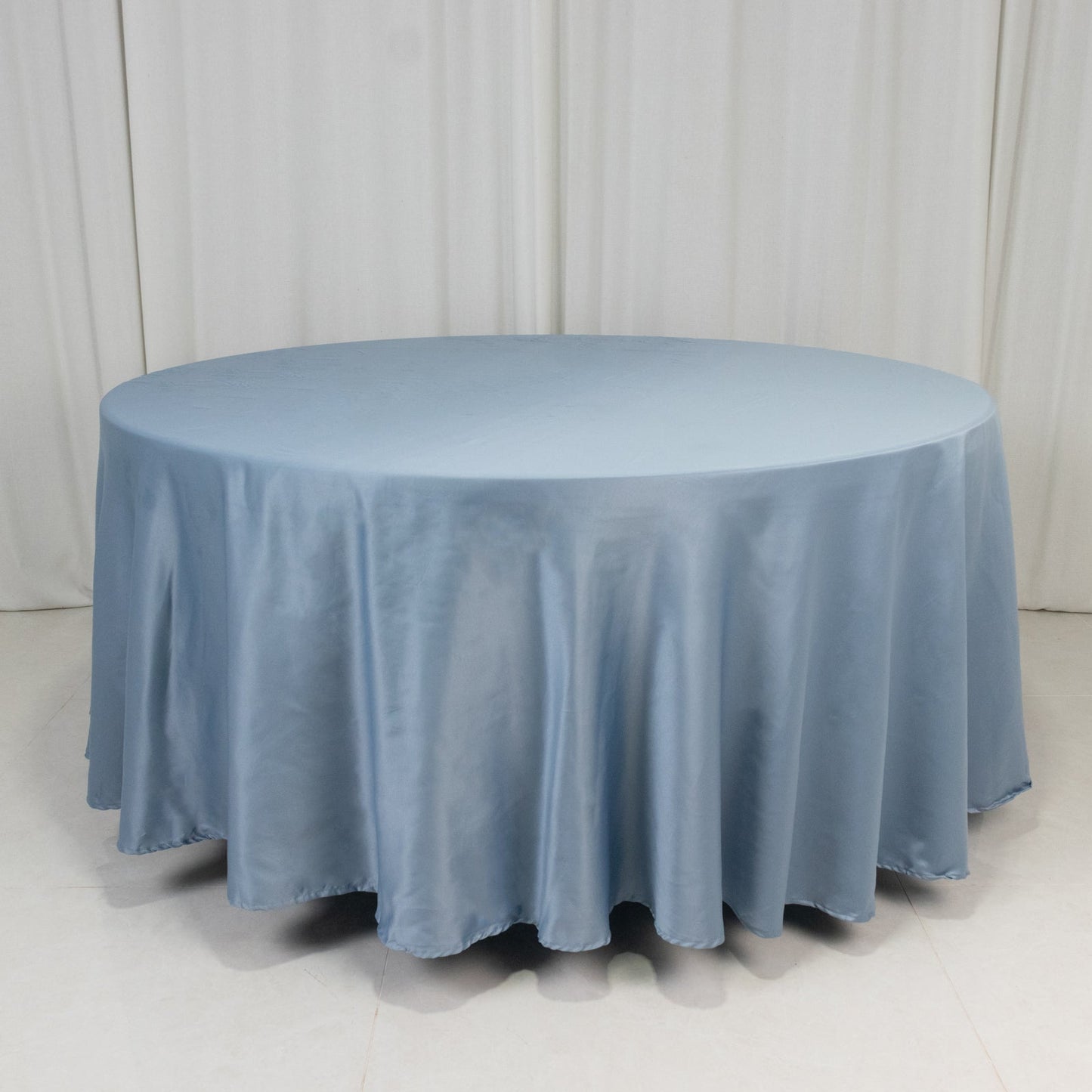 Lamour Satin 108" Round Tablecloth Dusty Blue - Durable & Silk-Like Table Cover
