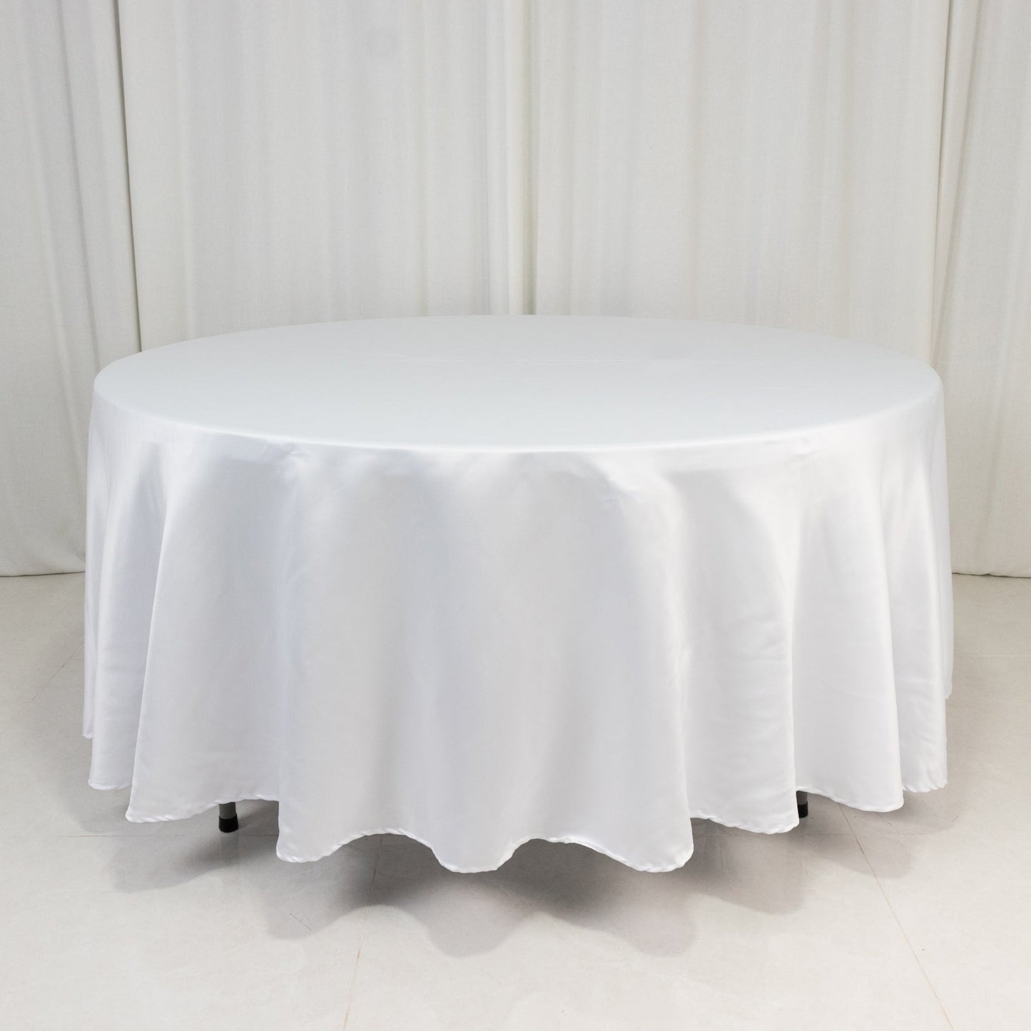 Lamour Satin 108" Round Tablecloth White - Durable & Silk-Like Table Cover for Classy Weddings & Events