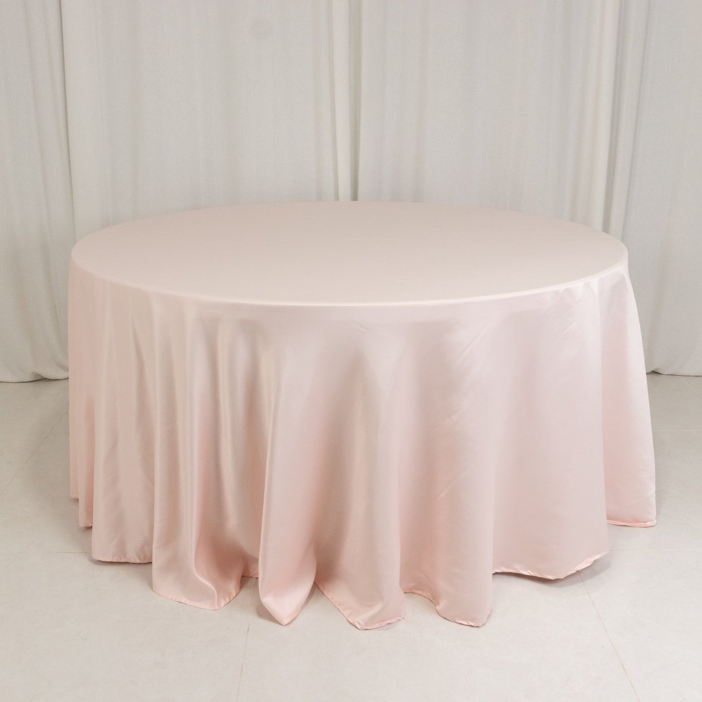 Lamour Satin 120" Round Tablecloth Blush - Seamless Table Cover with Soft Tempered Sheen