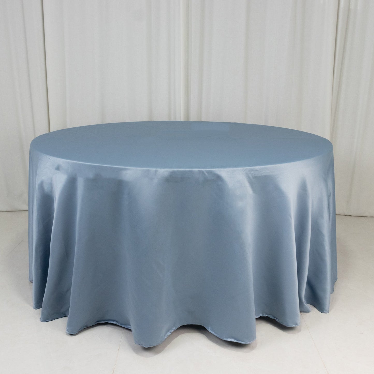 Lamour Satin 120" Round Tablecloth Dusty Blue - Seamless Table Cover with Soft Tempered Sheen