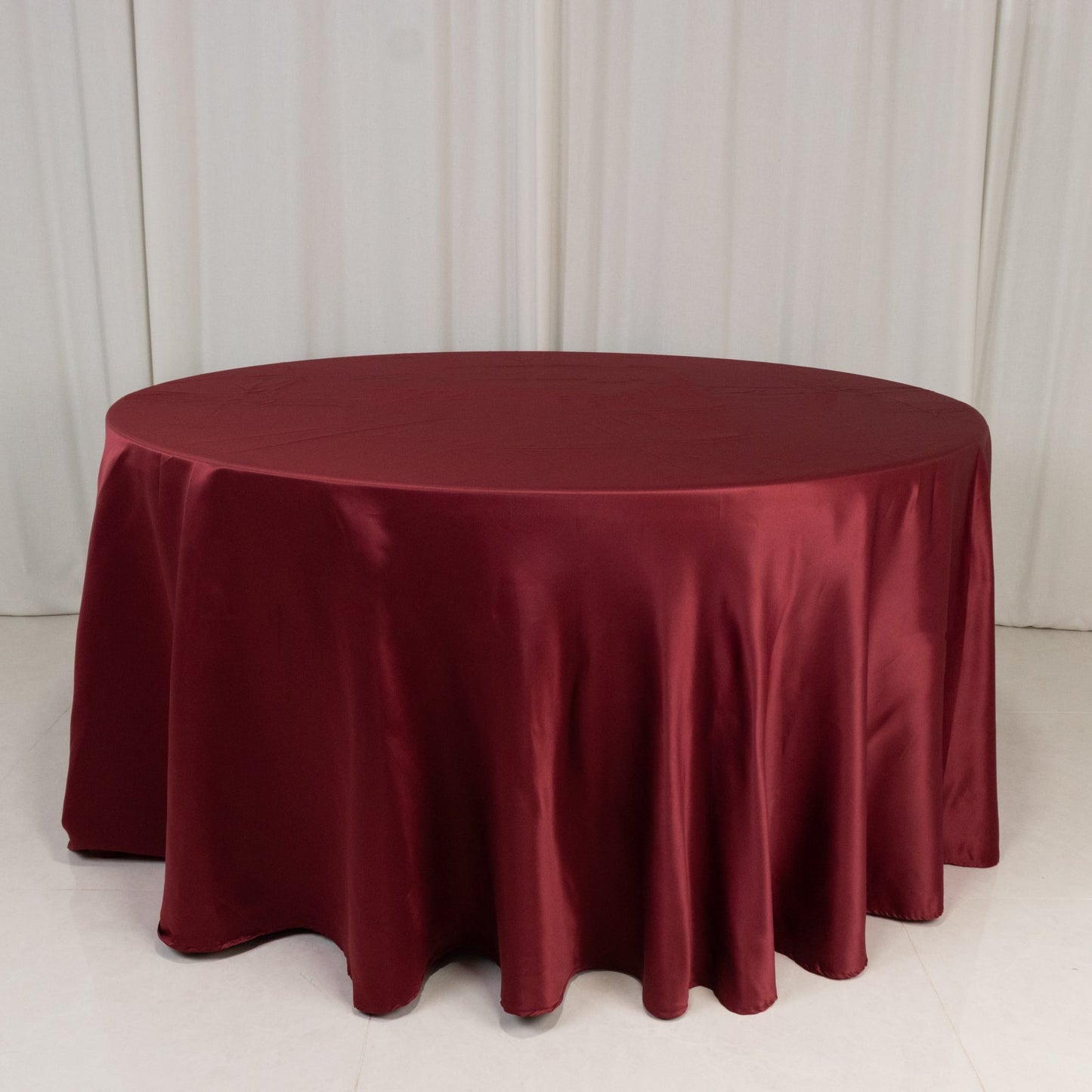 Lamour Satin 120" Round Tablecloth Burgundy - Seamless Table Cover with Soft Tempered Sheen