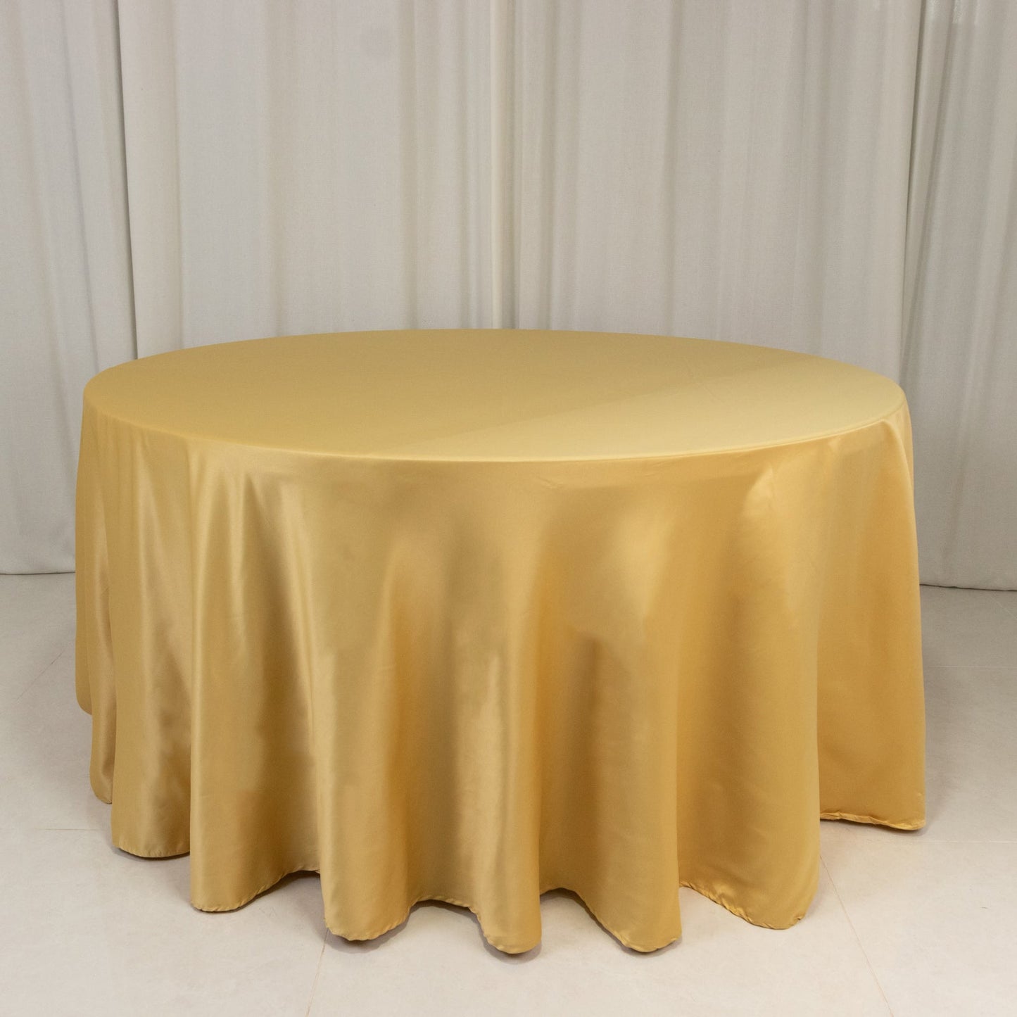 Lamour Satin 120" Round Tablecloth Champagne - Seamless Table Cover with Soft Tempered Sheen