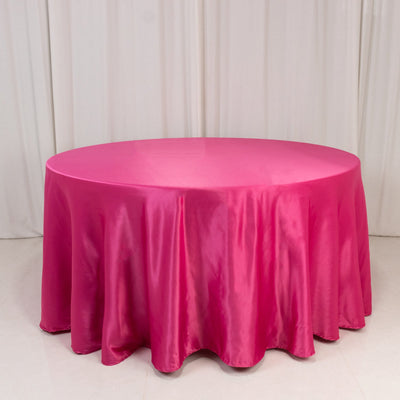 Lamour Satin 120" Round Tablecloth Fuchsia - Seamless Table Cover with Soft Tempered Sheen