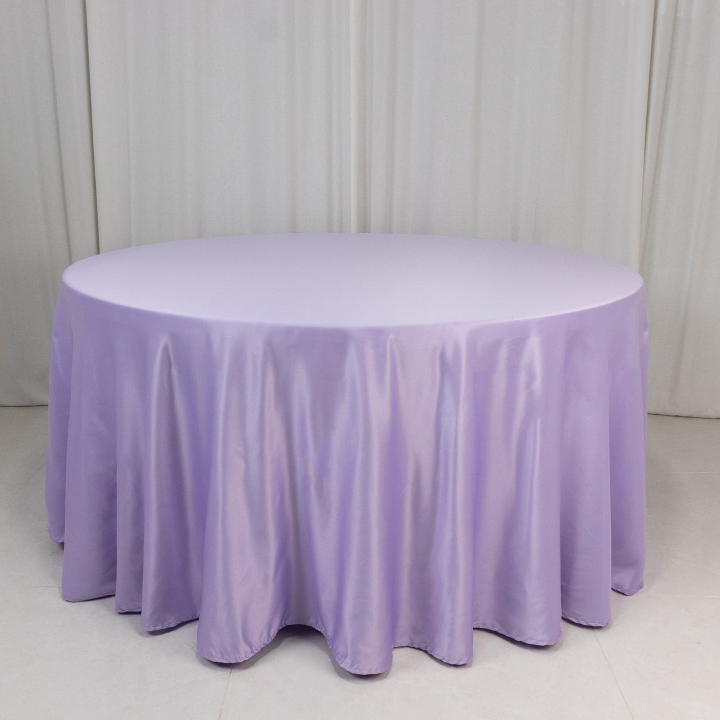 Lamour Satin 120" Round Tablecloth Lavender Lilac - Seamless Table Cover with Soft Tempered Sheen