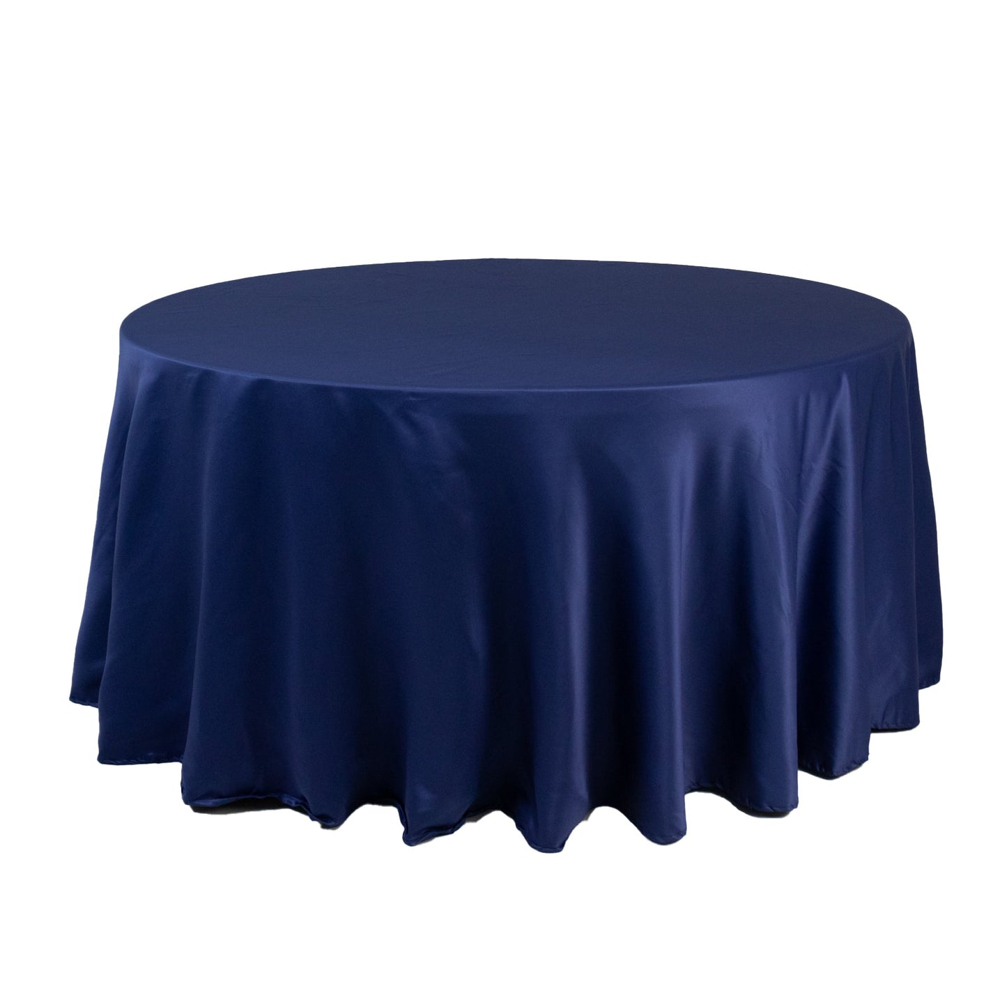 Lamour Satin 120" Round Tablecloth Navy Blue - Seamless Table Cover with Soft Tempered Sheen
