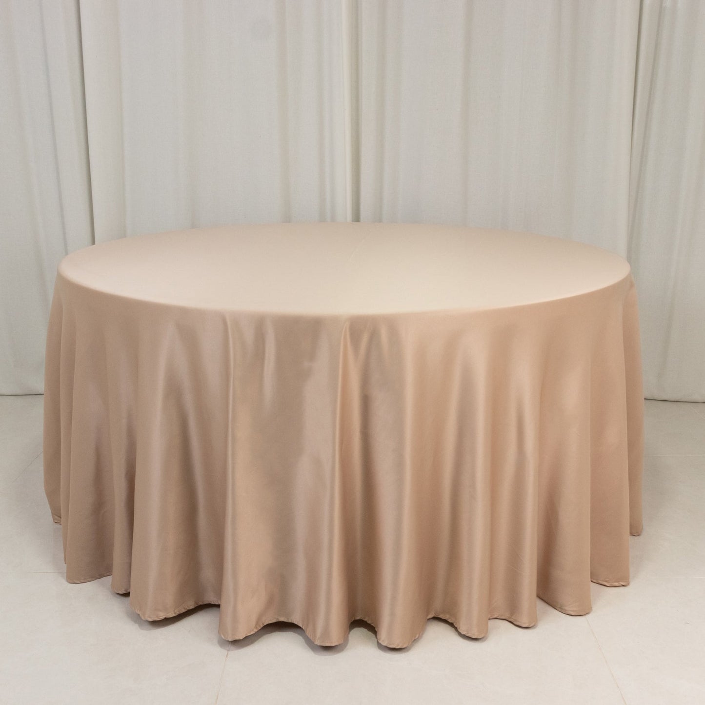 Lamour Satin 120" Round Tablecloth Nude - Seamless Table Cover with Soft Tempered Sheen