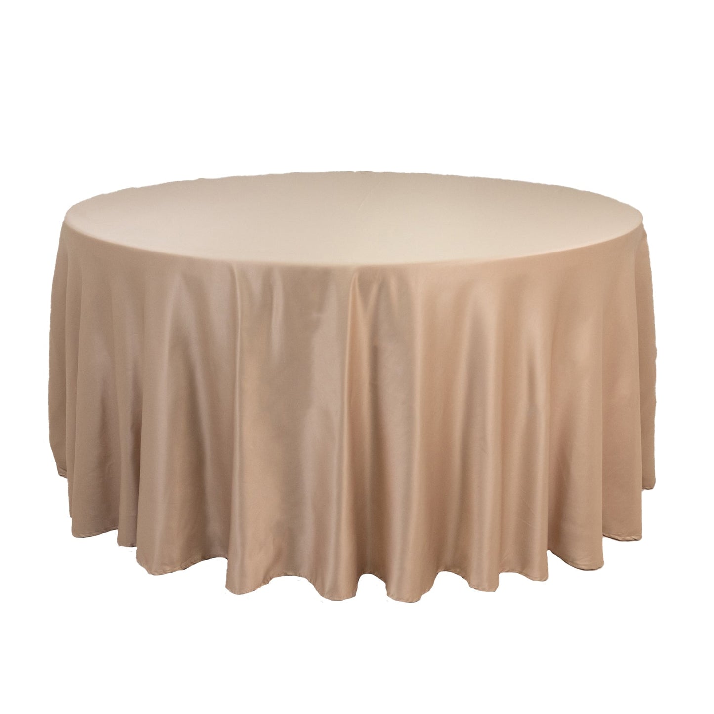 Lamour Satin 120" Round Tablecloth Nude - Seamless Table Cover with Soft Tempered Sheen