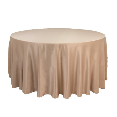 Lamour Satin 120" Round Tablecloth Nude - Seamless Table Cover with Soft Tempered Sheen