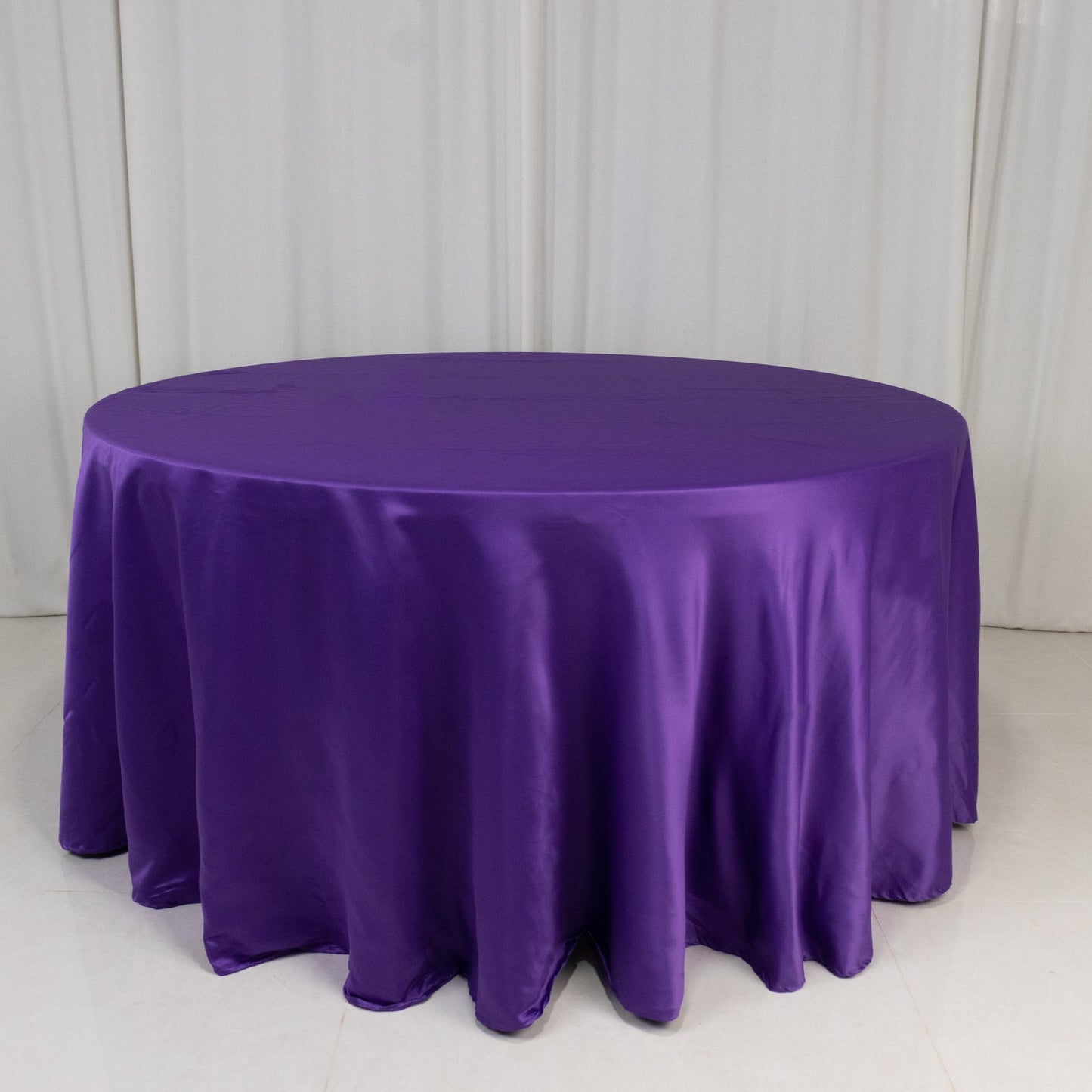 Lamour Satin 120" Round Tablecloth Purple - Seamless Table Cover with Soft Tempered Sheen