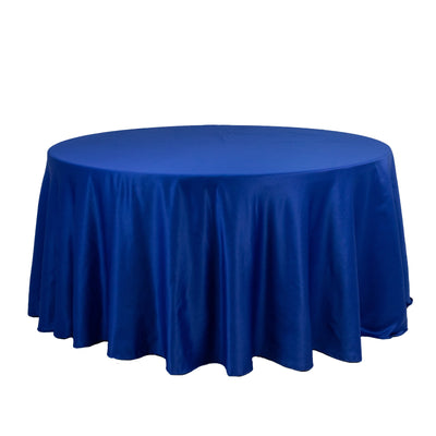 Lamour Satin 120" Round Tablecloth Royal Blue - Seamless Table Cover with Soft Tempered Sheen