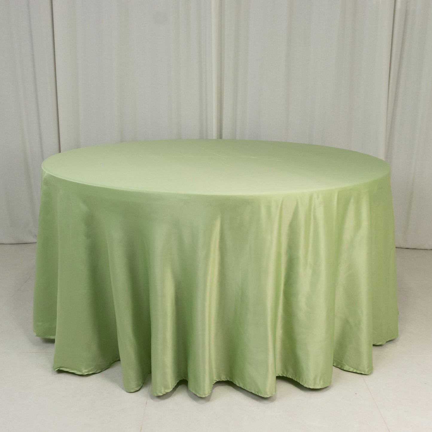 Lamour Satin 120" Round Tablecloth Sage Green - Seamless Table Cover with Soft Tempered Sheen