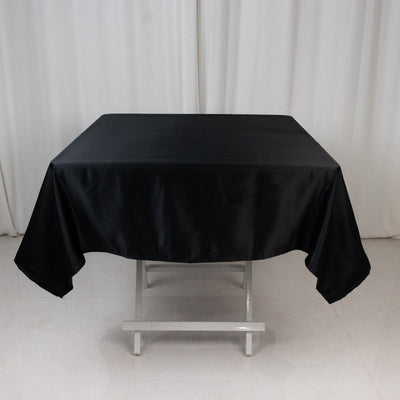 Lamour Satin 54"x54" Square Tablecloth Black - Durable & Silk-Like Table Cover for Weddings & Parties