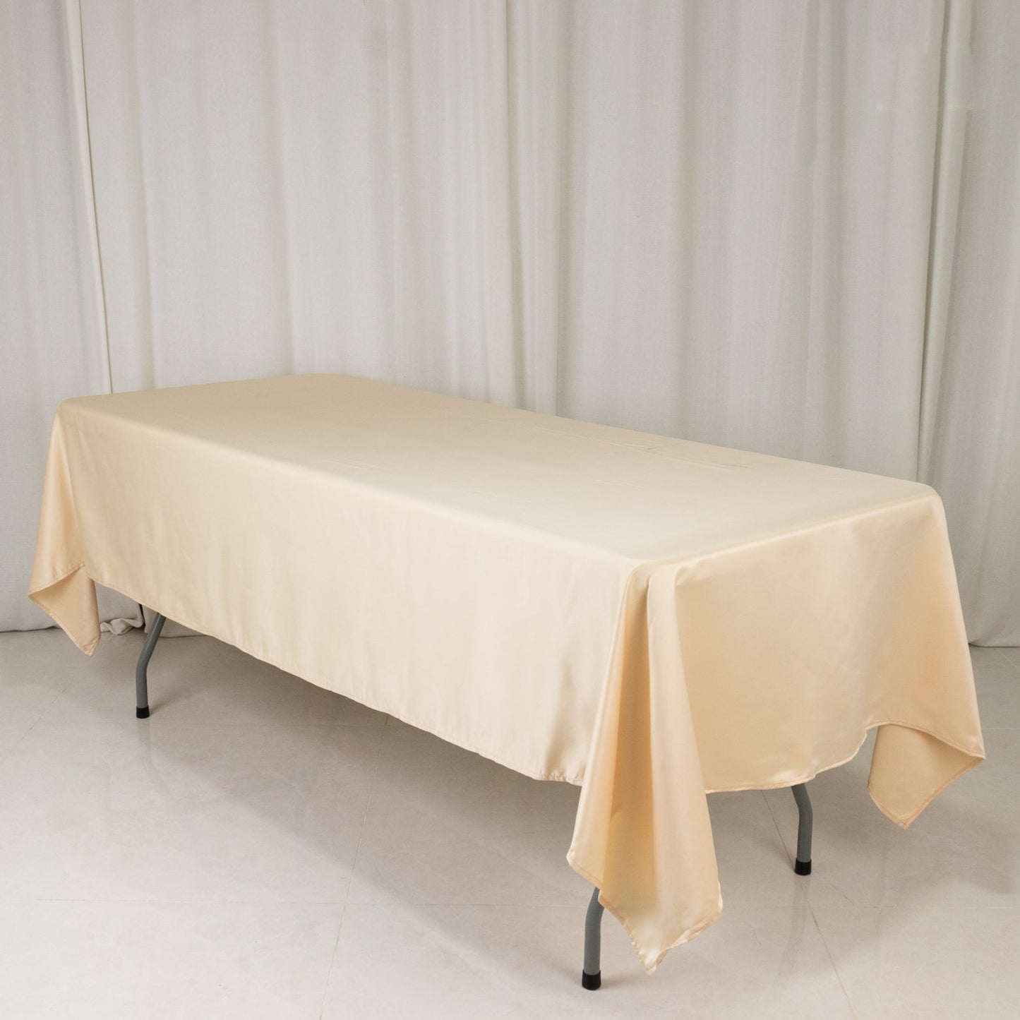 Lamour Satin 60"x102" Rectangle Tablecloth Beige - Durable & Silky Soft Feel Table Cover