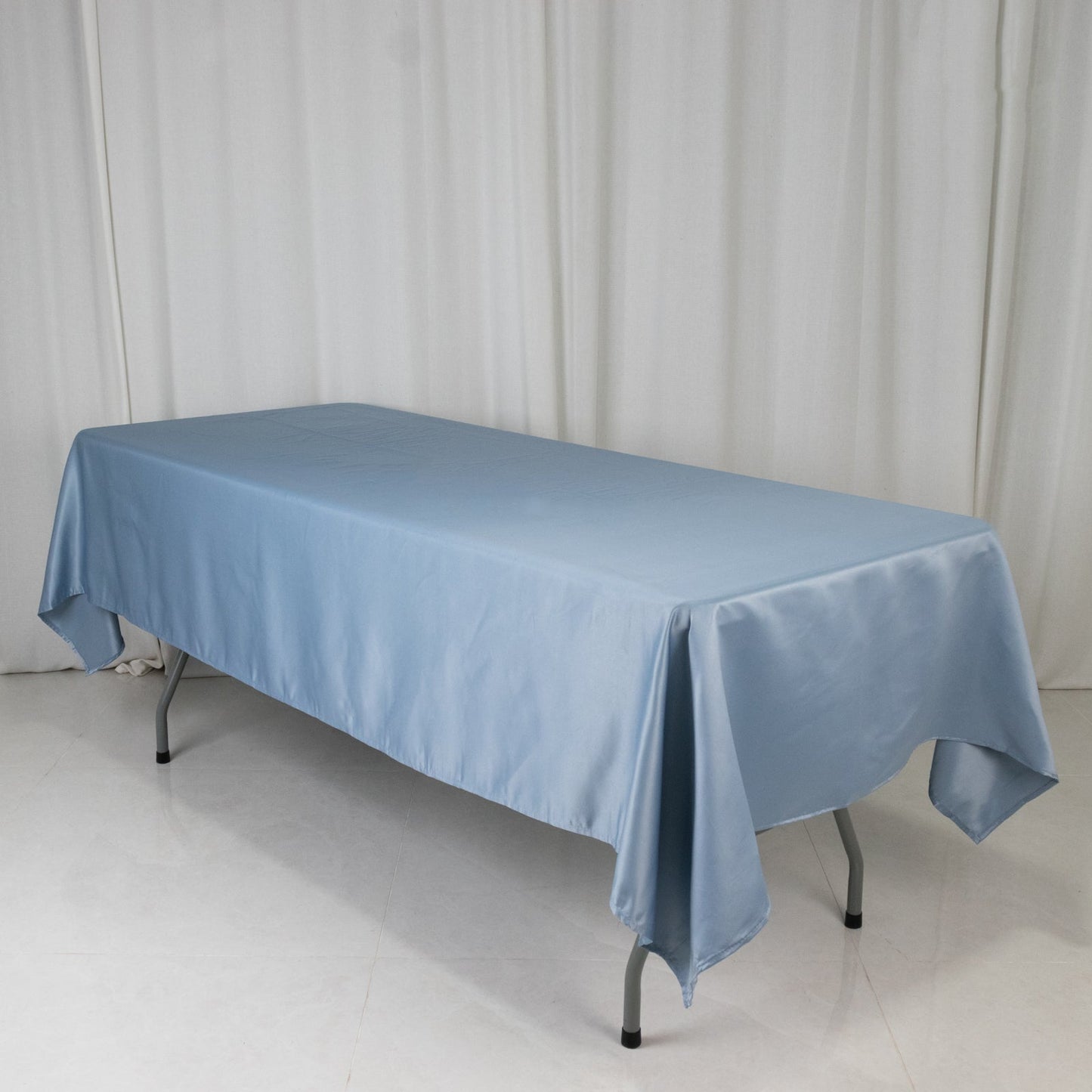 Lamour Satin 60"x102" Rectangle Tablecloth Dusty Blue - Durable & Silky Soft Feel Table Cover