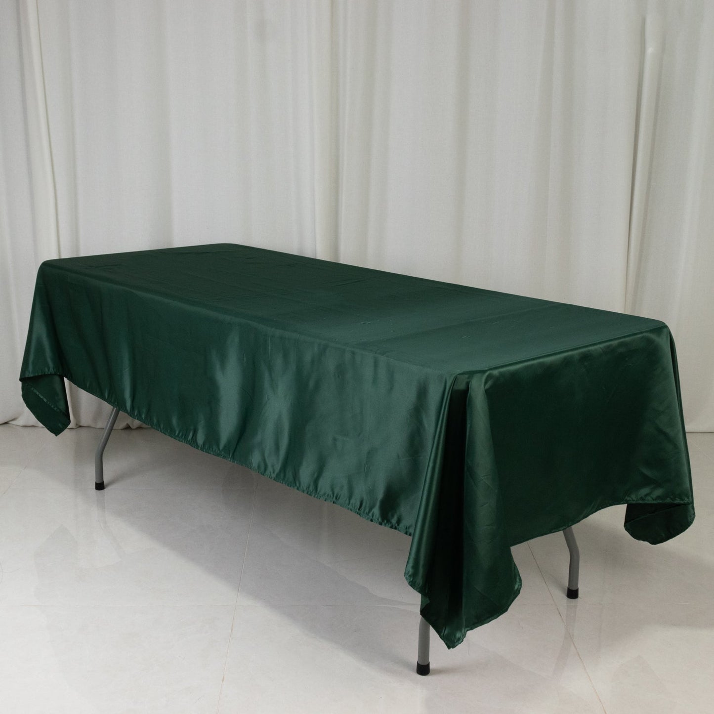 Lamour Satin 60"x102" Rectangle Tablecloth Hunter Emerald Green - Durable & Silky Soft Feel Table
