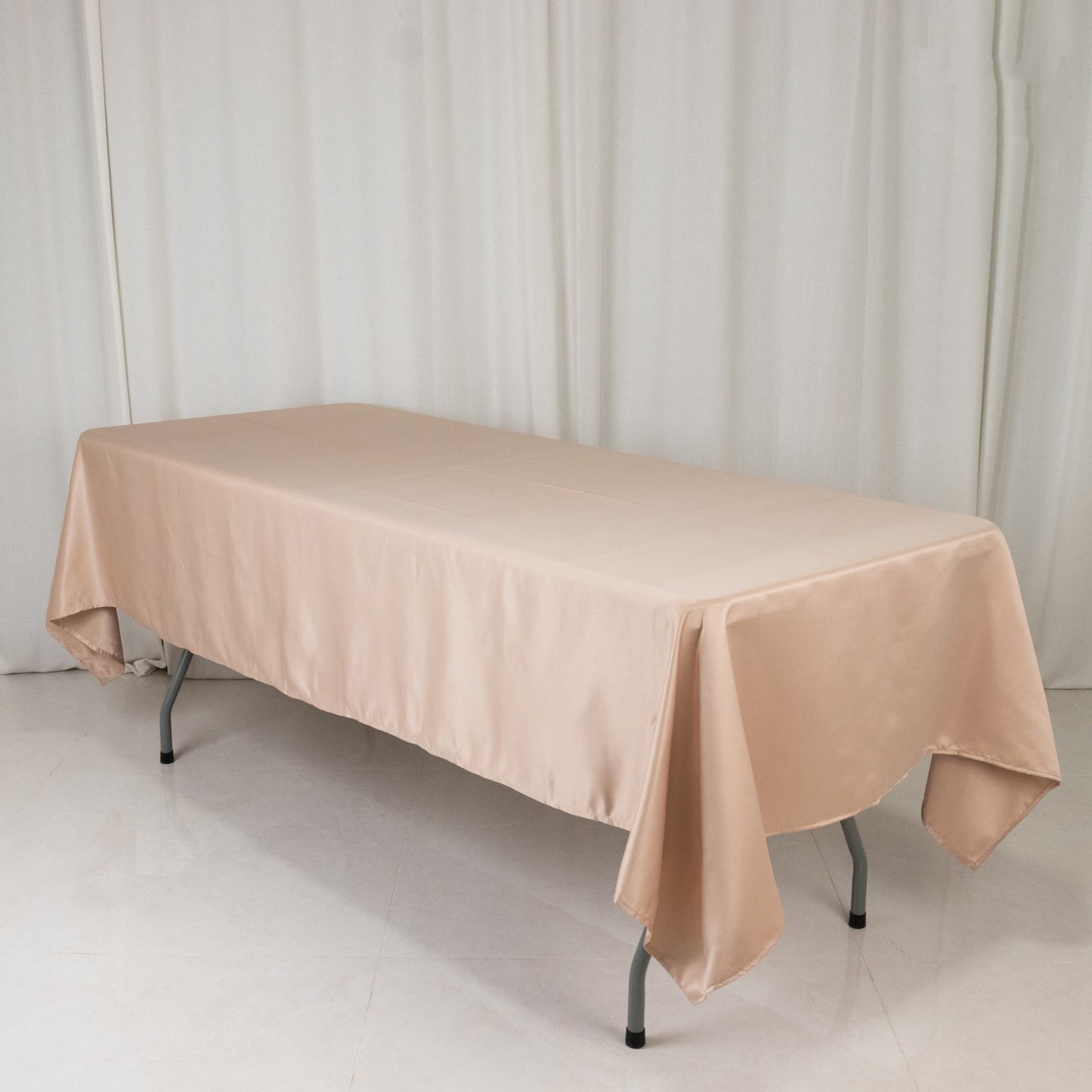 Lamour Satin 60"x102" Rectangle Tablecloth Nude - Durable & Silky Soft Feel Table Cover